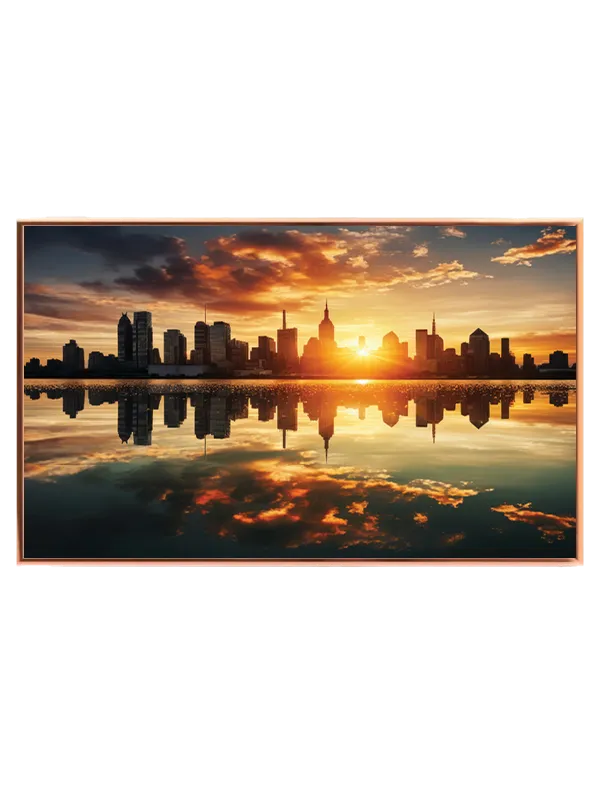 Skyline ved Solnedgang Spejling
