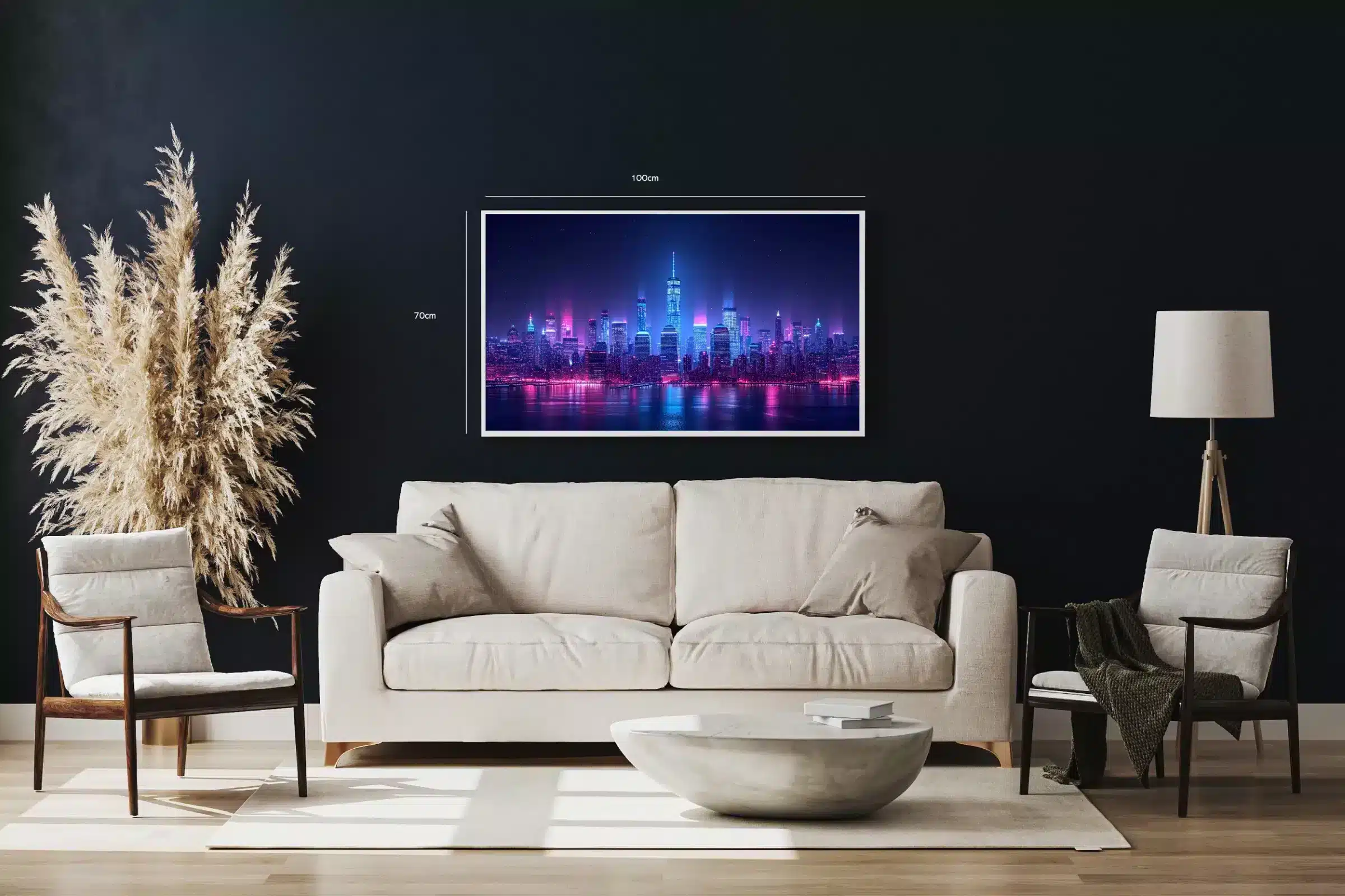 Neonbelyst Skyline ved Nattetid