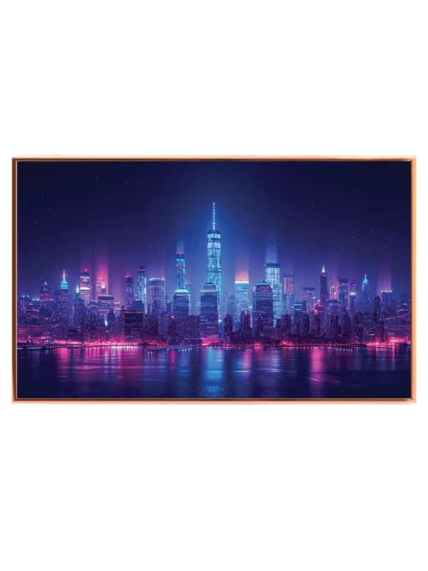 Neonbelyst Skyline ved Nattetid