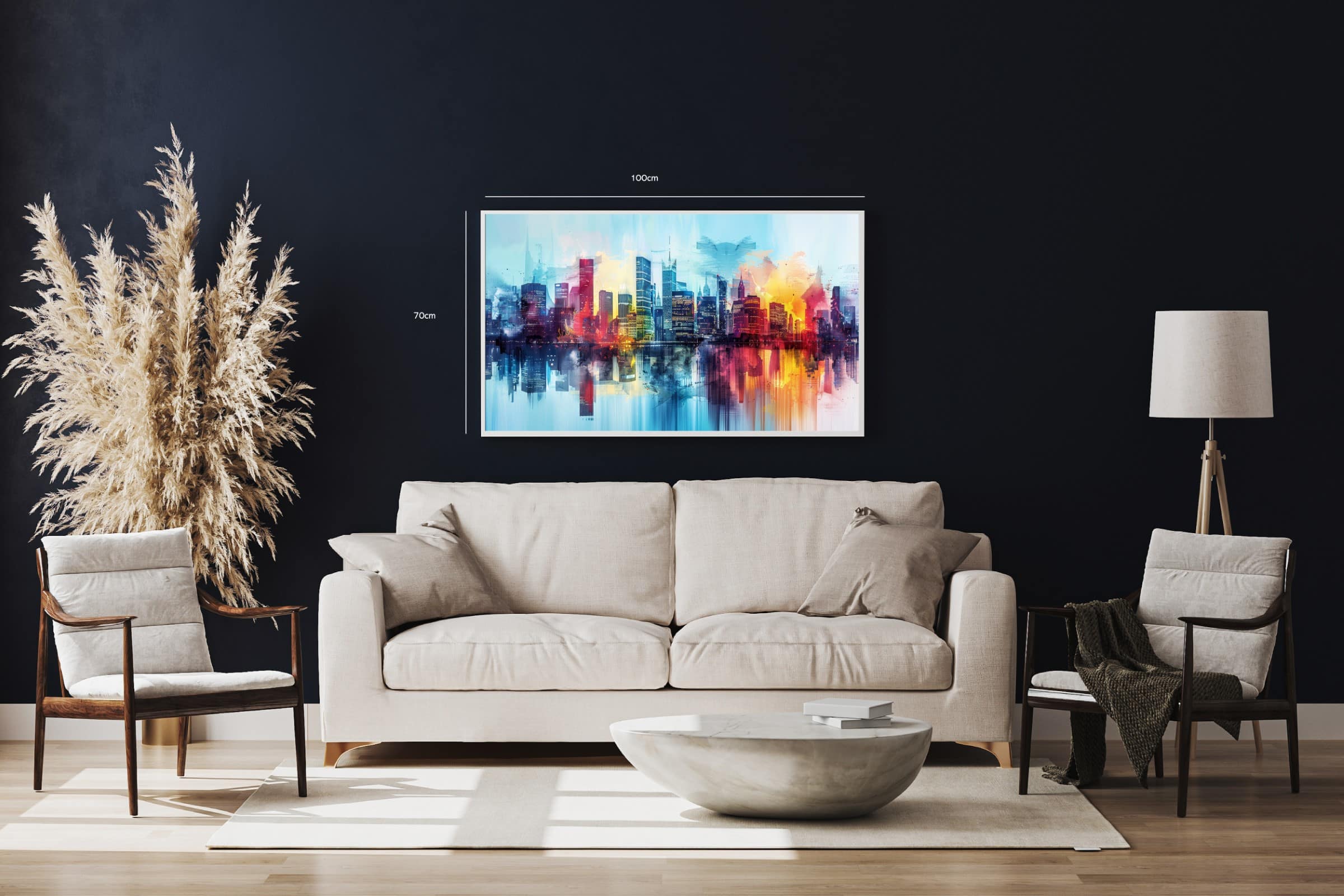 Farverig Storby Skyline Akvarel