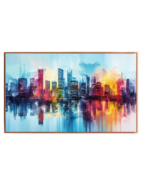 Farverig Storby Skyline Akvarel