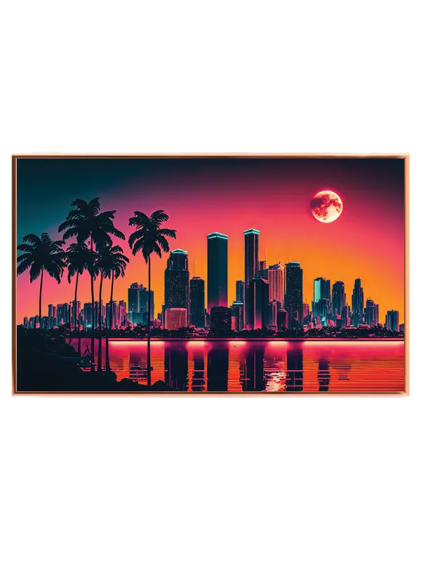 Neon Skyline ved Solnedgang