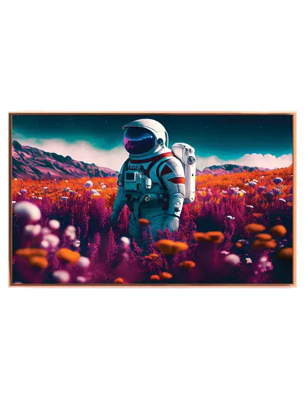 Grafisk Astronaut i Neonblomstereng