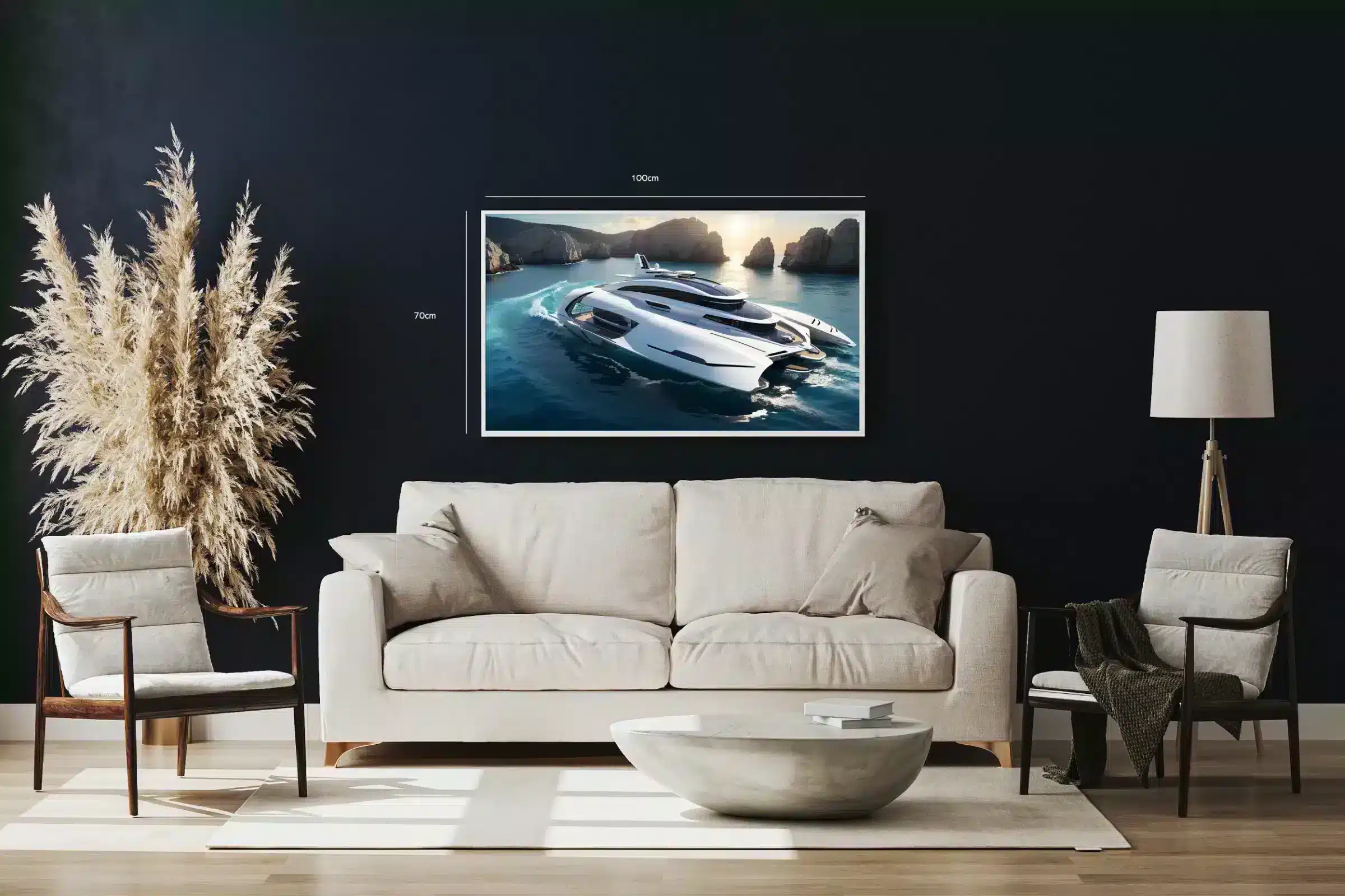 Futuristisk Superyacht ved Klippekyst