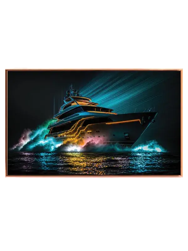 Neonbelyst Yacht i Natten