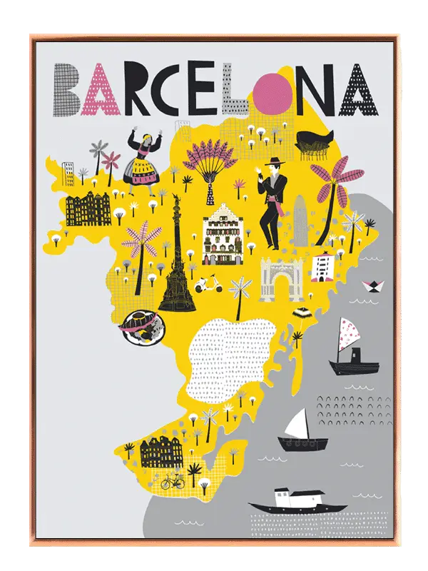 Colorful Barcelona City Map
