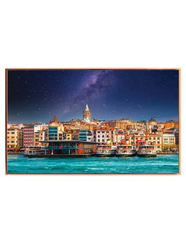 Night Sky Over City Waterfront