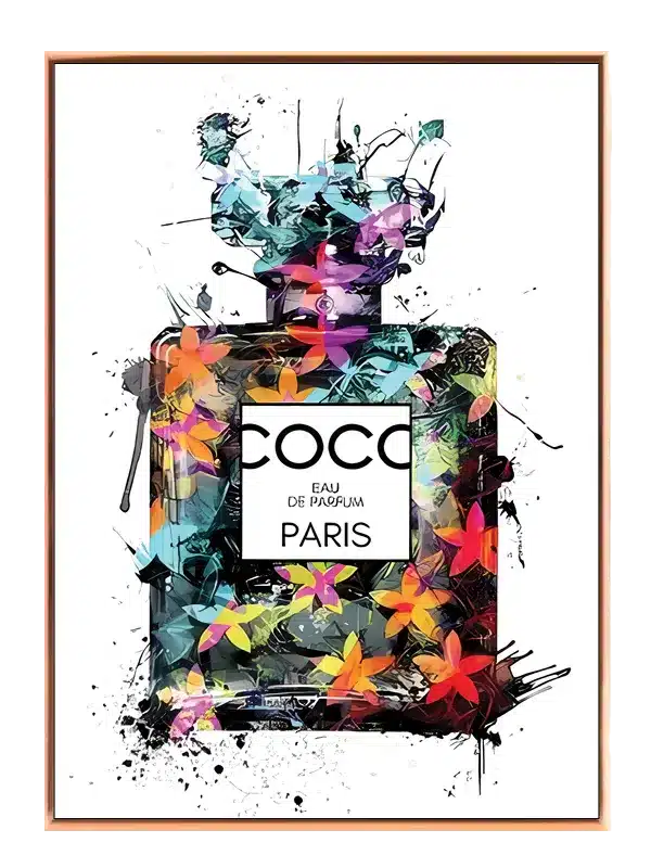 Parfumeflaske blomster tekst med collage typografi