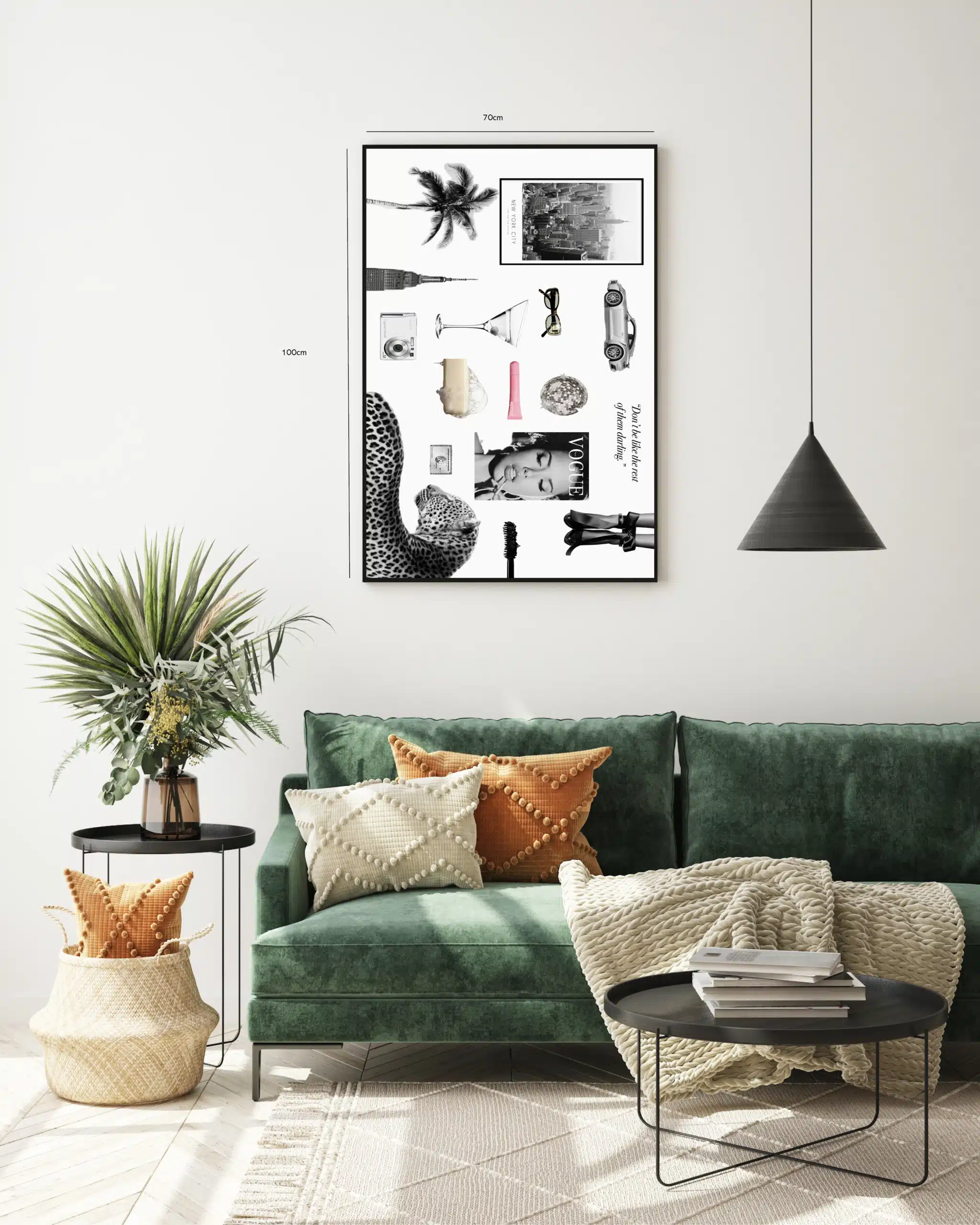 Leopard palme bil bysilhuet med collage
