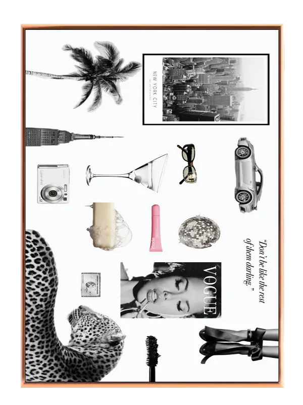 Leopard palme bil bysilhuet med collage