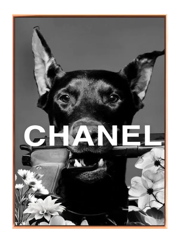Hund pistol blomster tekst med typografi