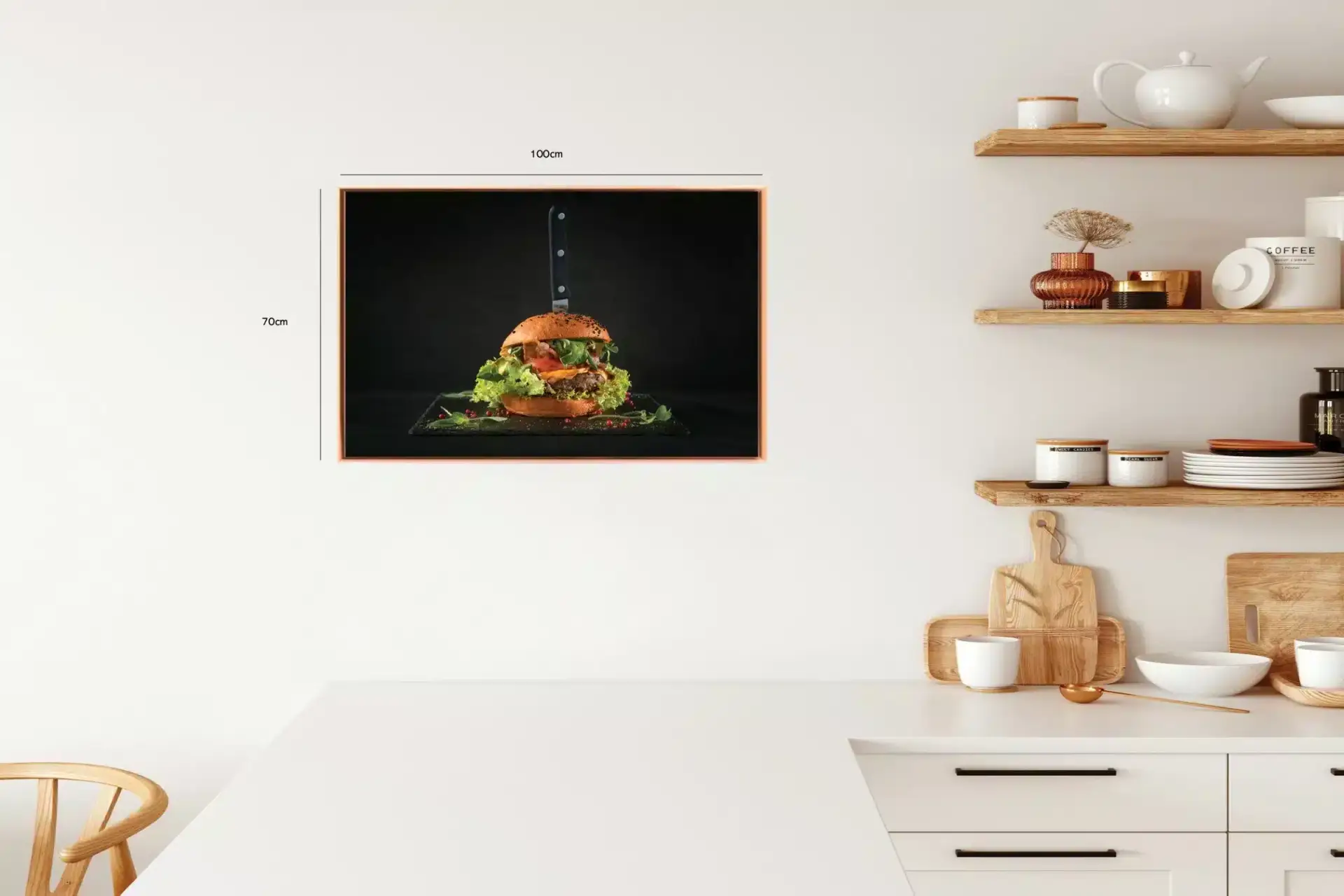 Burger kniv skærebræt med mørk baggrund