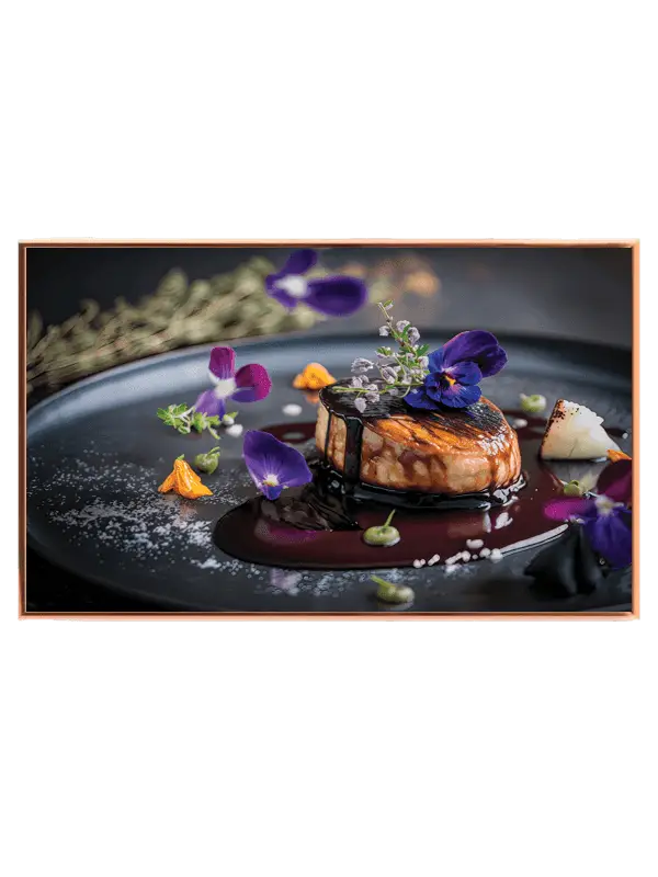 Dessert tallerken blomster med madfotografi glasur