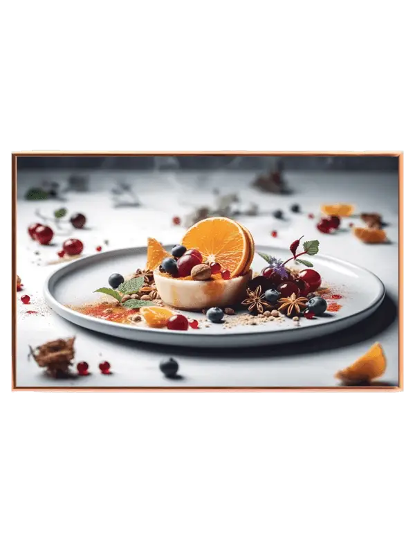 Dessert appelsin bær tallerken med madfotografi