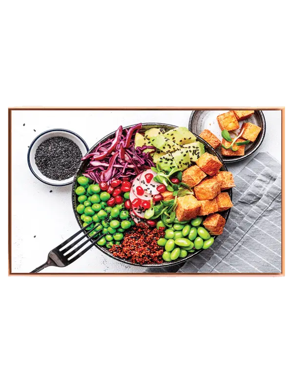 Salatskål tofu edamame avocado med tekstur
