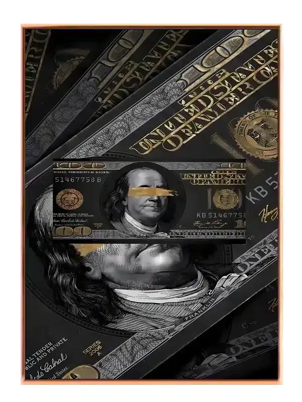 Pengesedlerportrætkrone med collagetypografitekstur