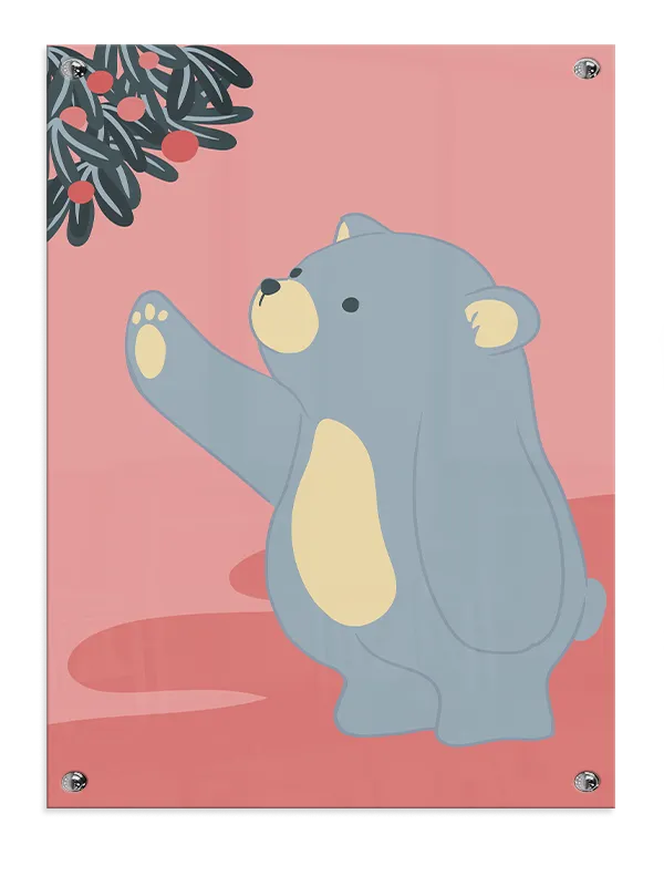 Playful Bear Reaching Berries Plakat