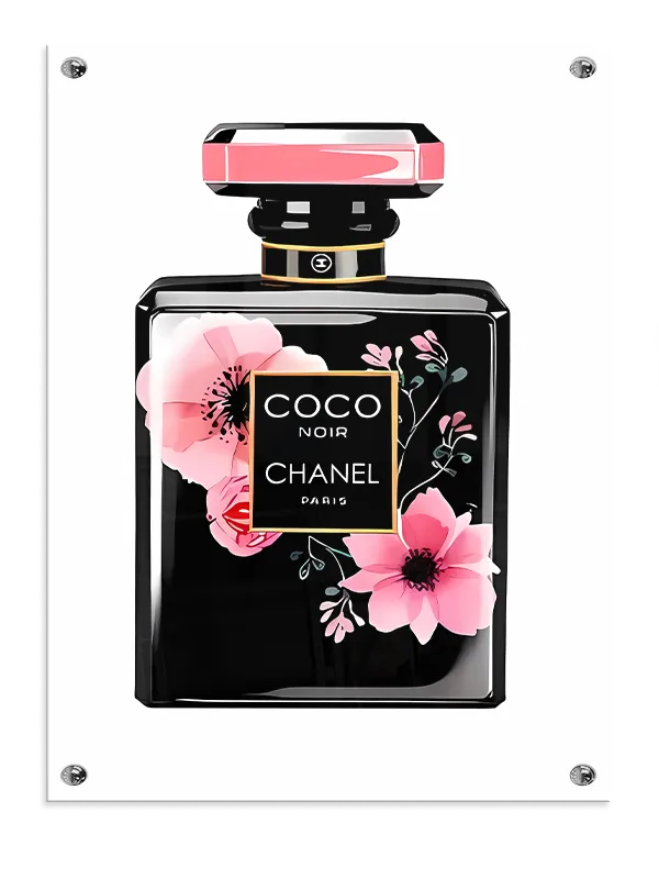 Parfumeflaske blomster etiket med typografi refleksioner