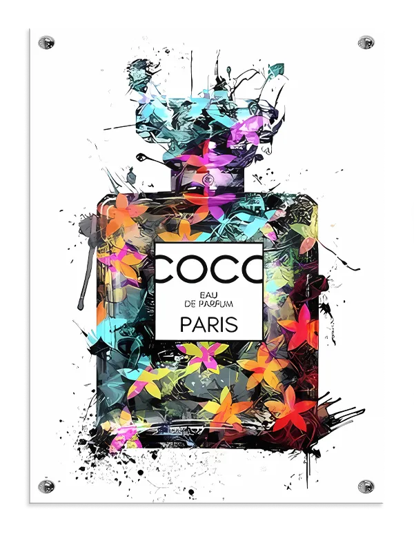 Parfumeflaske blomster tekst med collage typografi