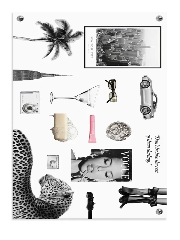 Leopard palme bil bysilhuet med collage