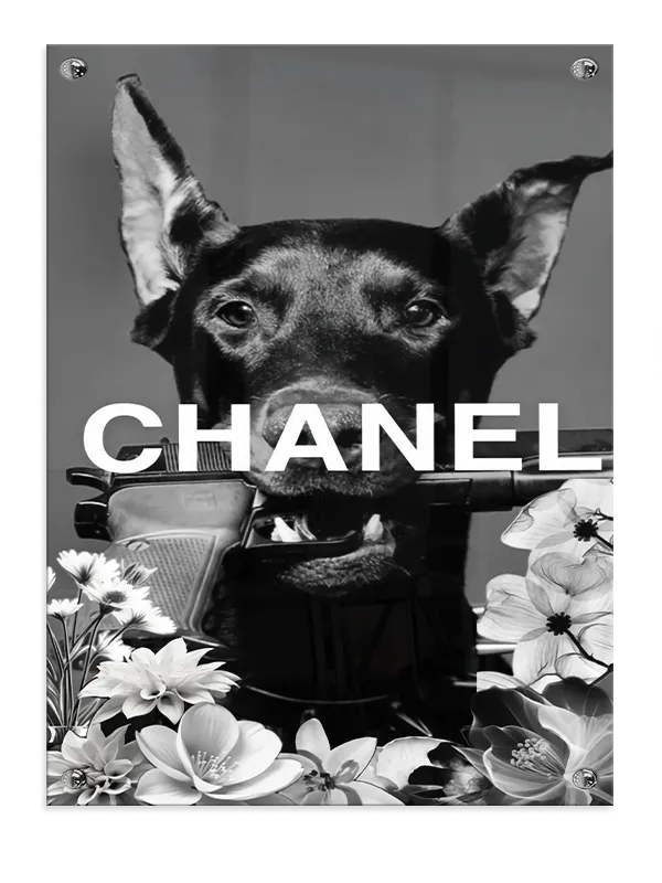 Hund pistol blomster tekst med typografi