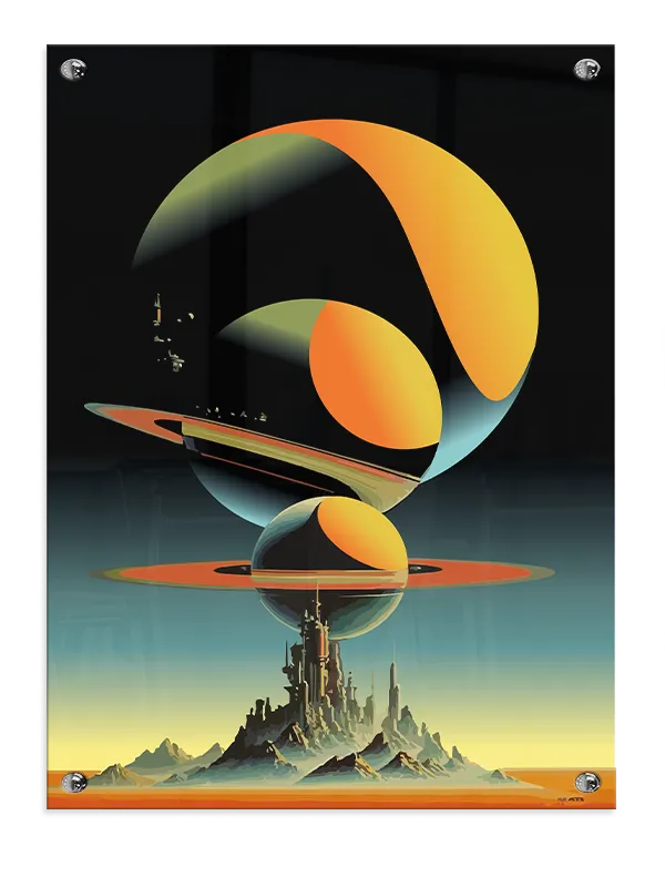 Saturnskiver Over Futuristisk By