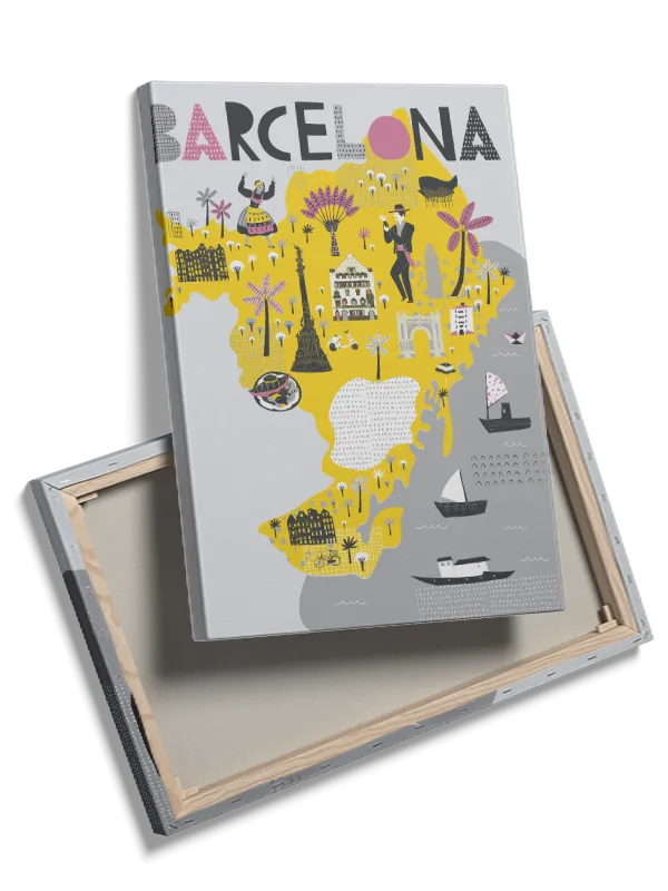 Colorful Barcelona City Map