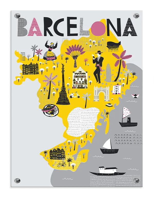 Colorful Barcelona City Map
