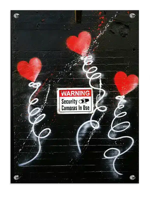 Hjerter mur skilt med graffiti typografi