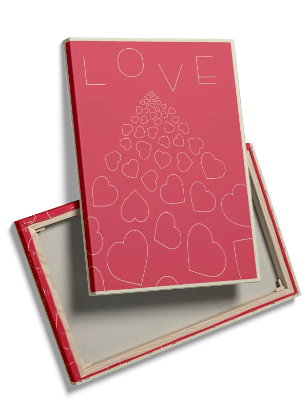 Hjerter ordet love med typografi linjetegning