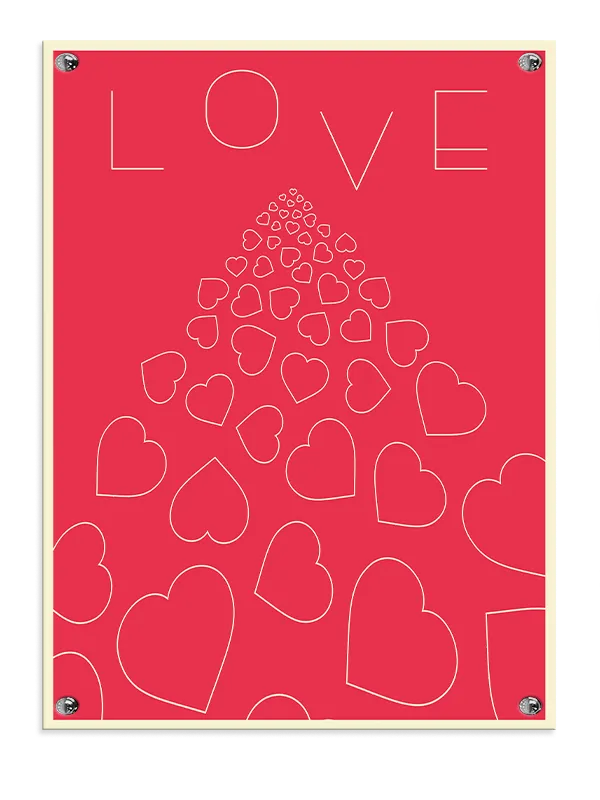 Hjerter ordet love med typografi linjetegning
