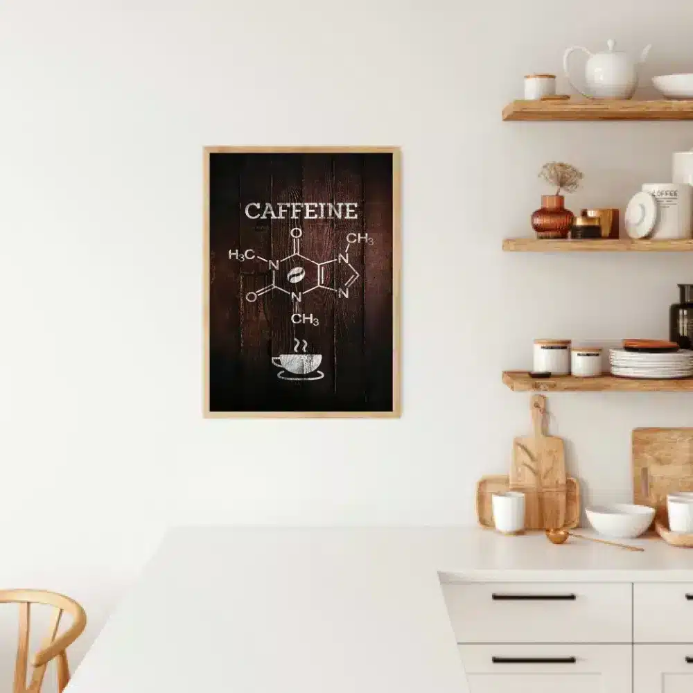 Koffein kemisk struktur kaffekop med typografi