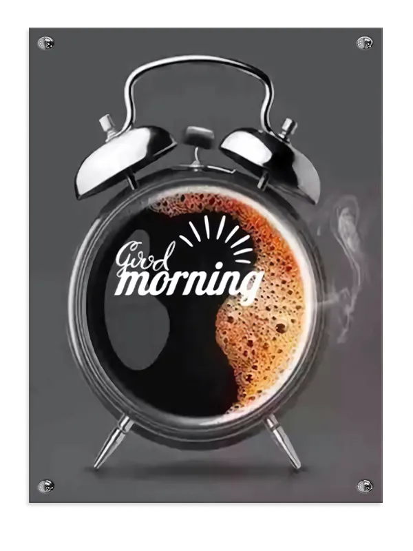 Vækkeur kaffe skum med typografi damp