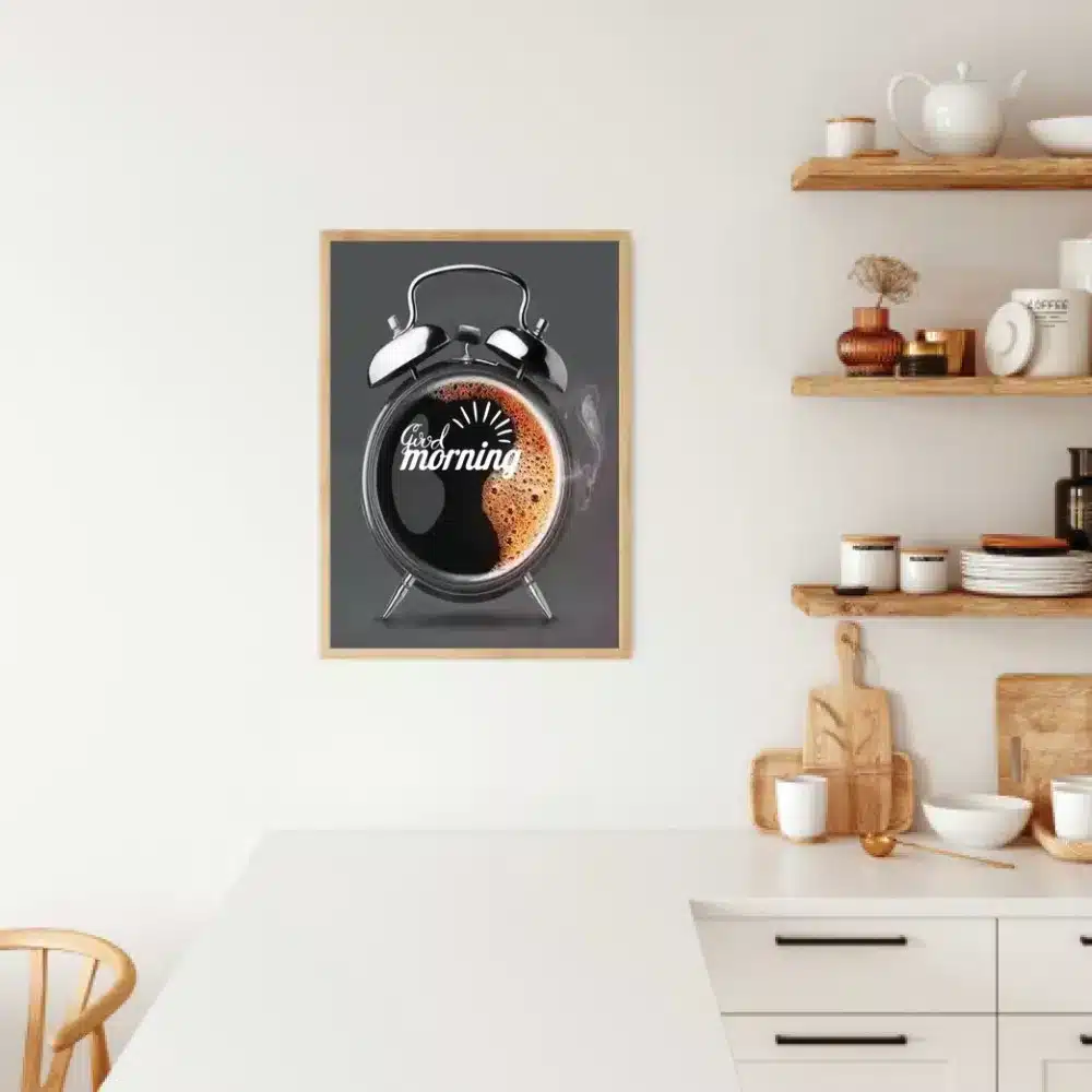 Vækkeur kaffe skum med typografi damp
