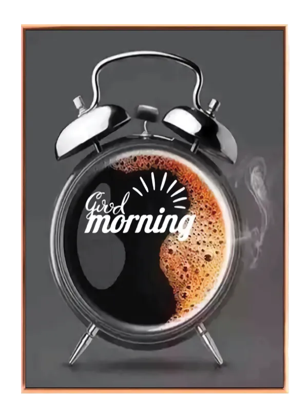 Vækkeur kaffe skum med typografi damp