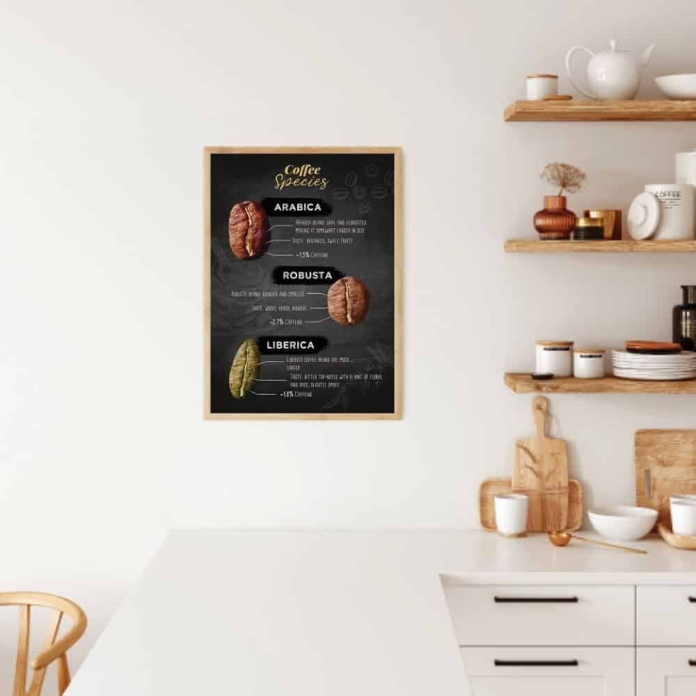 Kaffebønnerkaffearterinfografik med typografiillustrationtekstur mønster