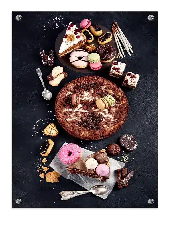 Kagermakronerdonutchokolade med krummerglasurserveringsfad tekstur