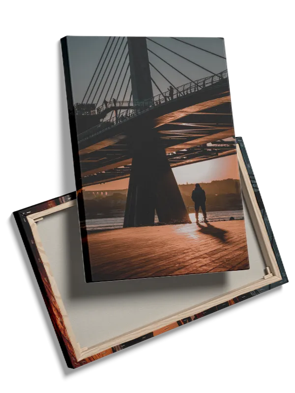 Silhouetted Figure Under Bridge
