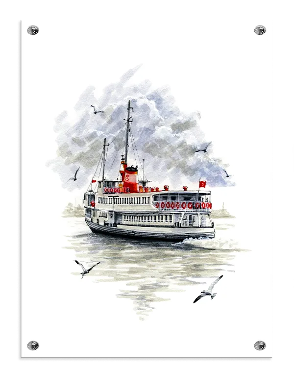 Færge På Havet Illustration