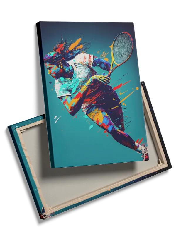 Dynamisk Tennisspiller i Farverig Bevægelse