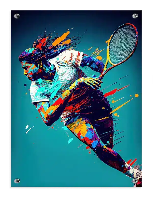 Dynamisk Tennisspiller i Farverig Bevægelse