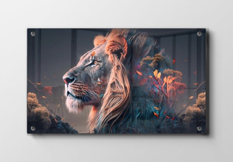 Lion With Autumn Leaves Plakat