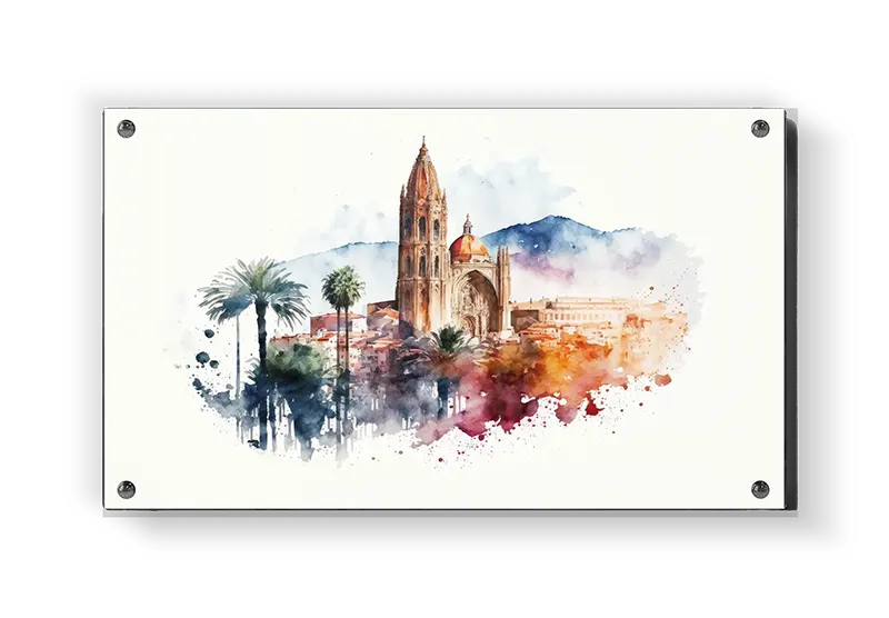Barcelona Watercolor Cityscape Art