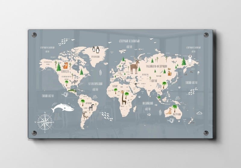 Curious Animal World Map Plakat