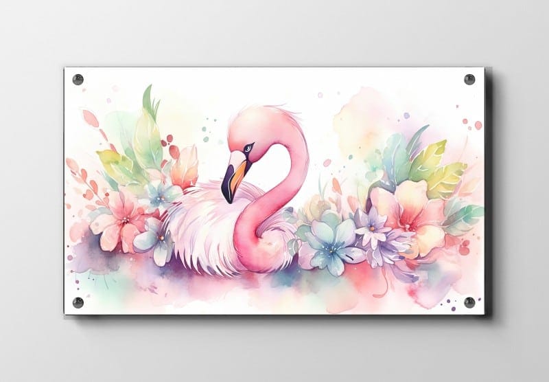 Dreamy Flamingo With Flowers Plakat