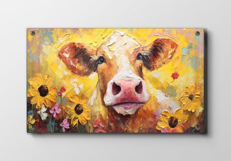 Playful Cow Among Sunflowers Plakat