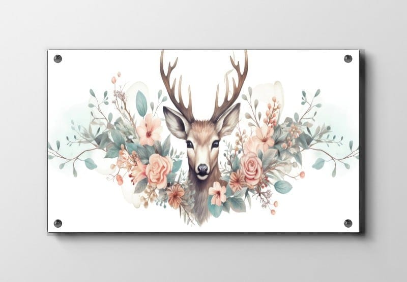 Gentle Deer Floral Portrait Plakat