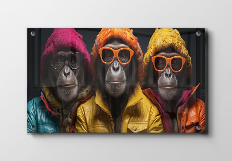 Playful Monkeys With Colorful Glasses Plakat