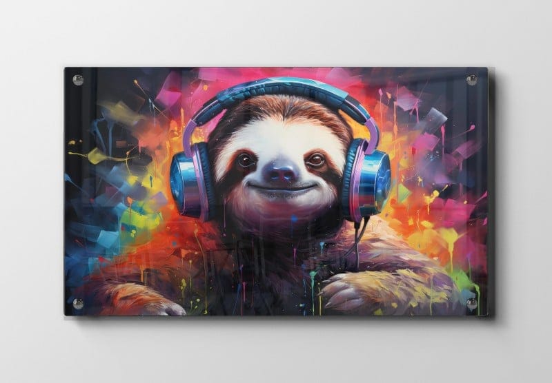 Playful Sloth With Headphones Plakat