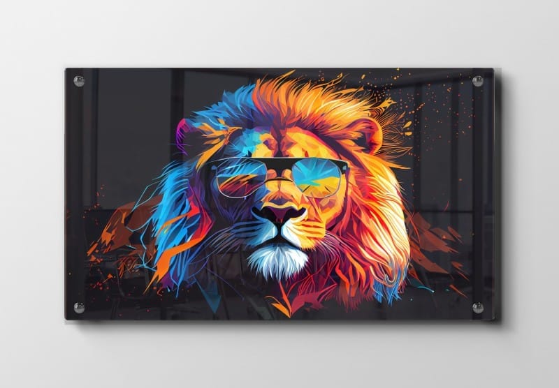 Vibrant Cool Lion Portrait Plakat